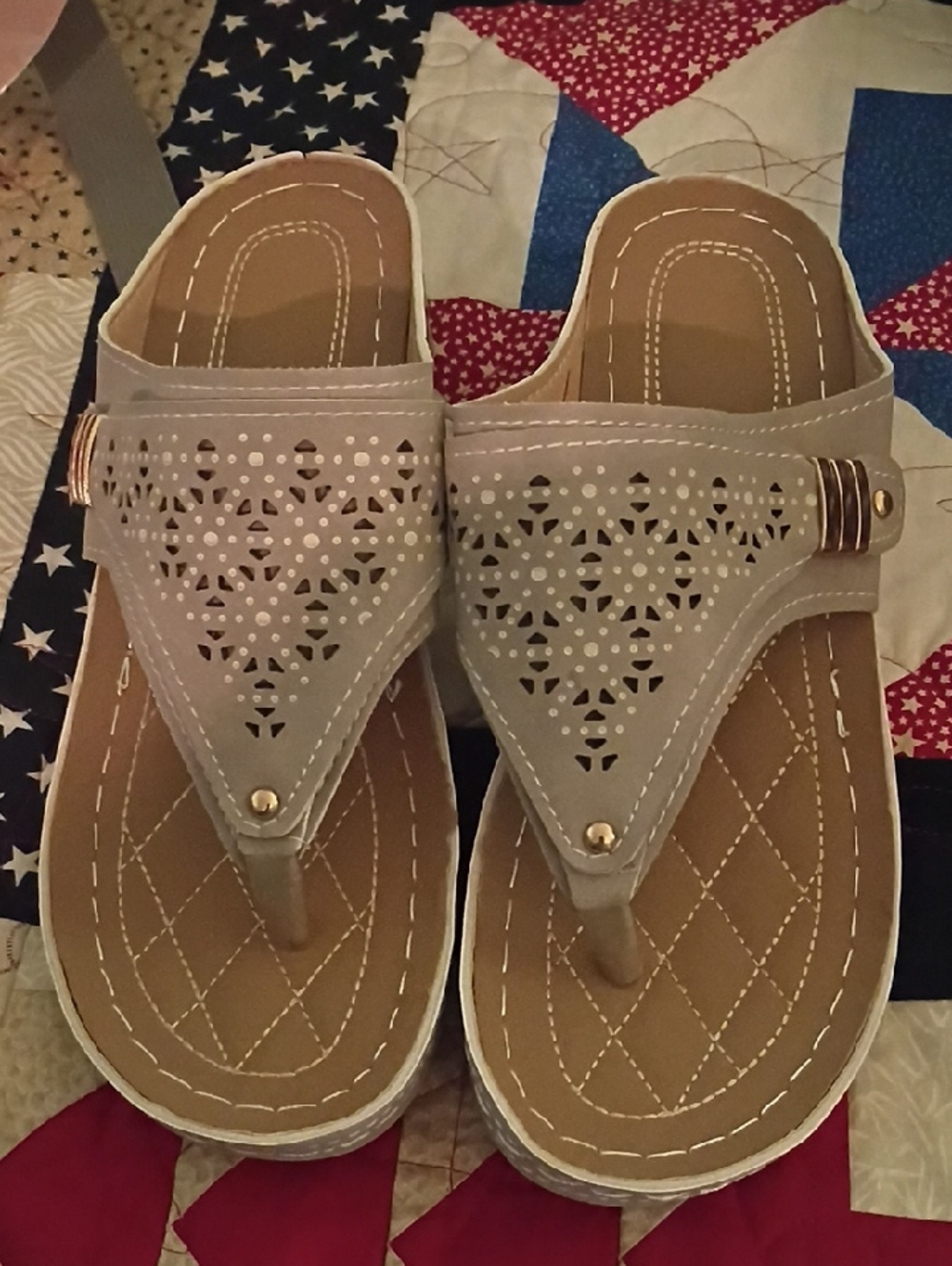 Women’s Taupe Laser-Cut Thong Sandals - Comfortable Casual Style